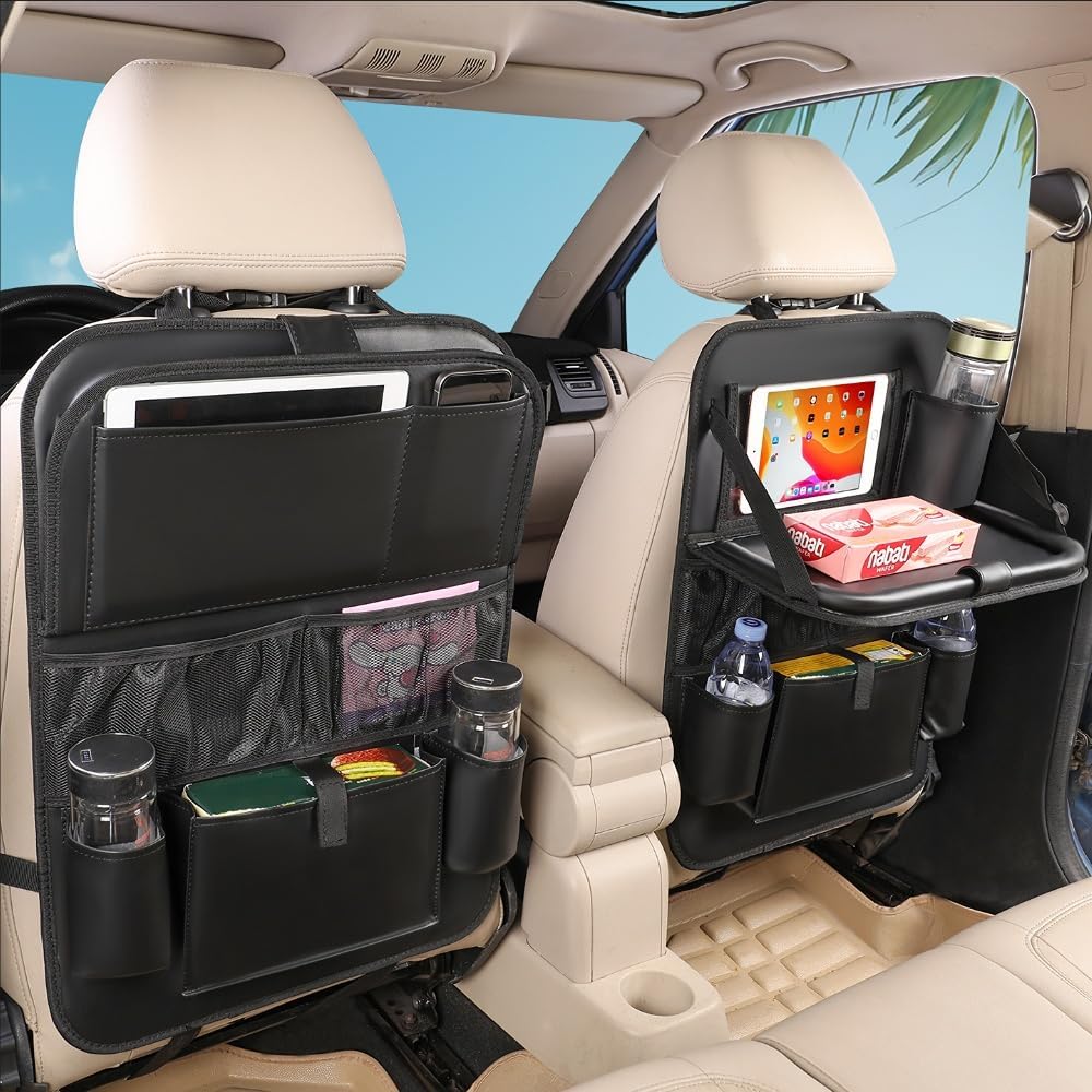 2PACK Leather Car Backseat Organizer with Tablet Holder for Travel