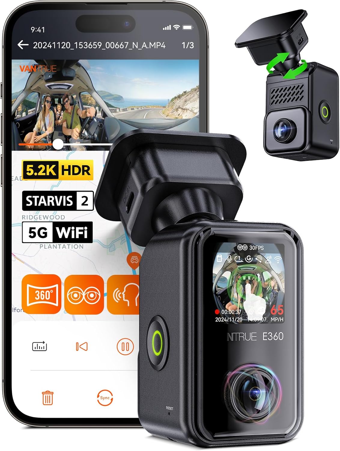 Vantrue E360: 5.2K Panoramic Dash Cam LTE