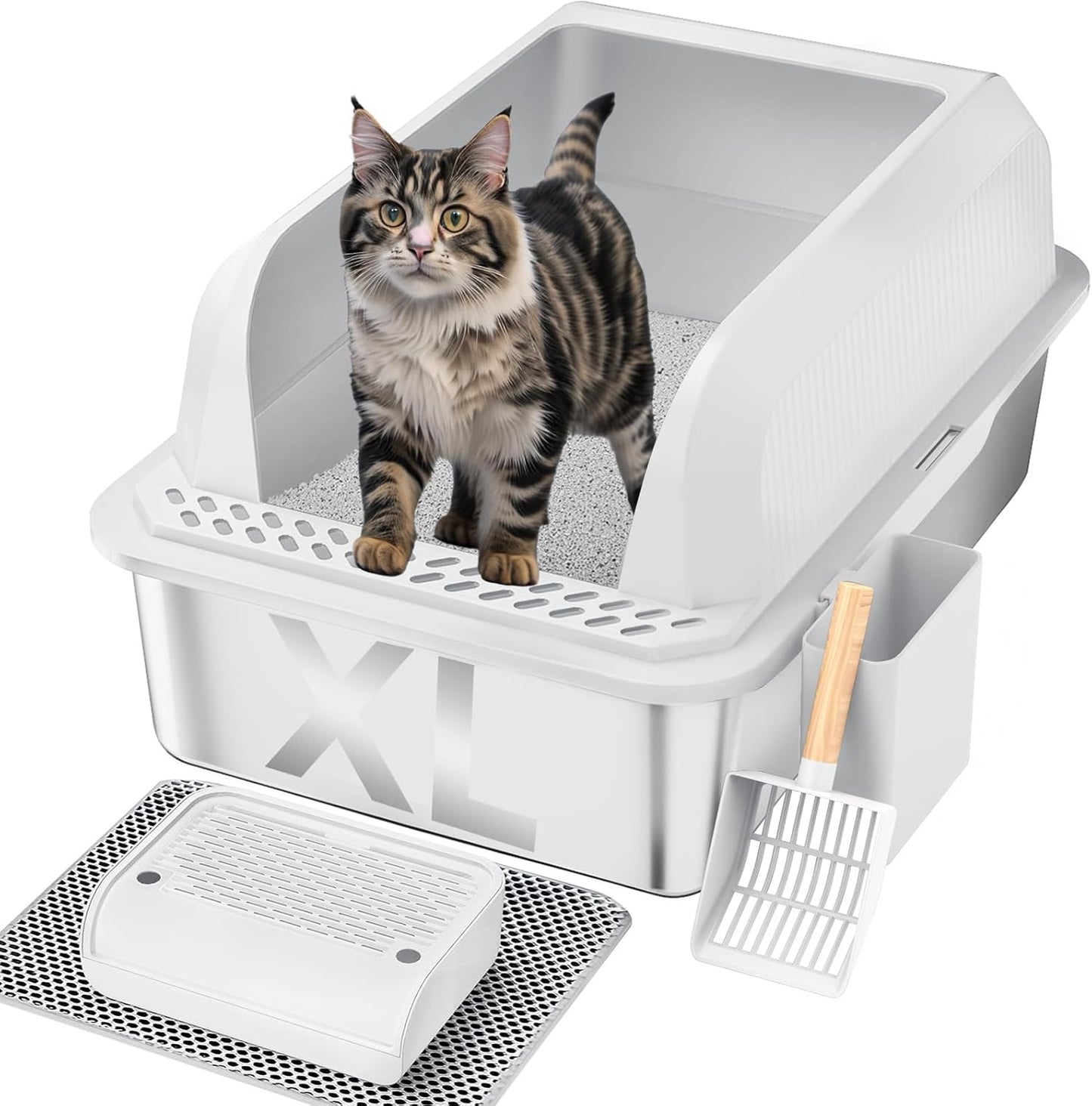 XL Stainless Steel Cat Litter Box with Lid for Big Cats