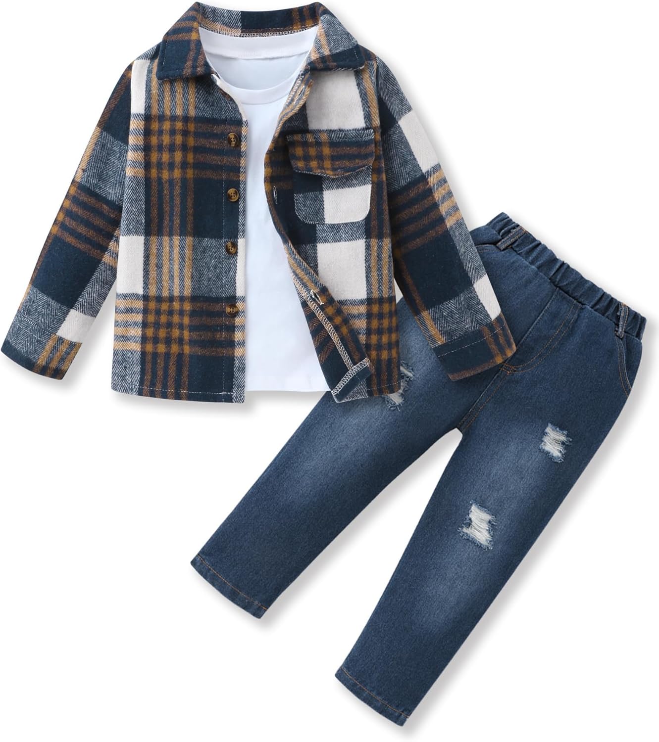 3Pcs Toddler Boy Clothes Set with Shirt, T-Shirt, and Pants