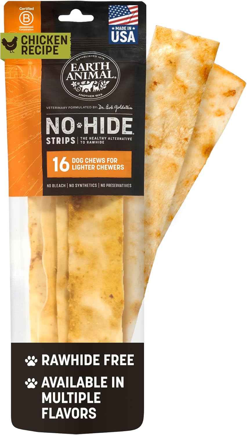 Earth Animal No Hide Strips Chicken Flavored Dog Chews 16 Count