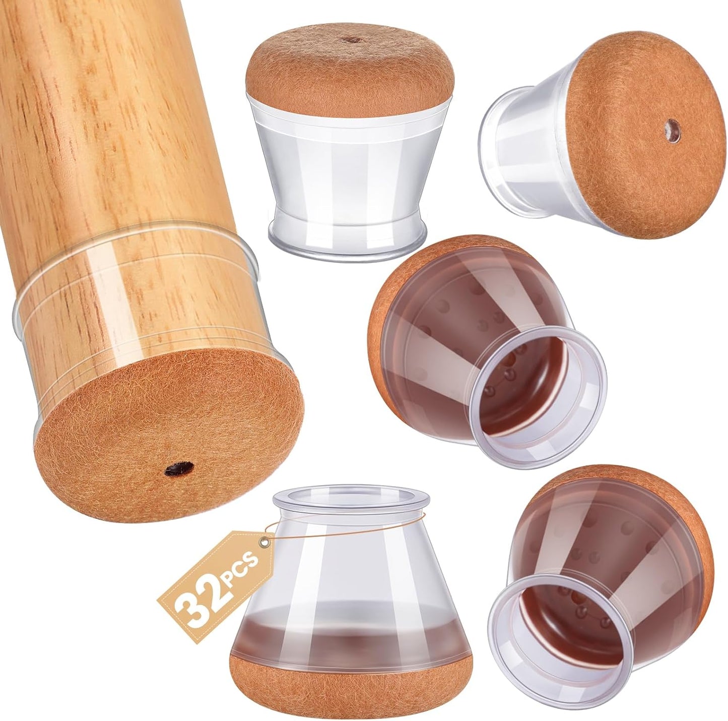 GEMOWN Clear Rubber Chair Sliders - Protect Hardwood Floors - Set of 32