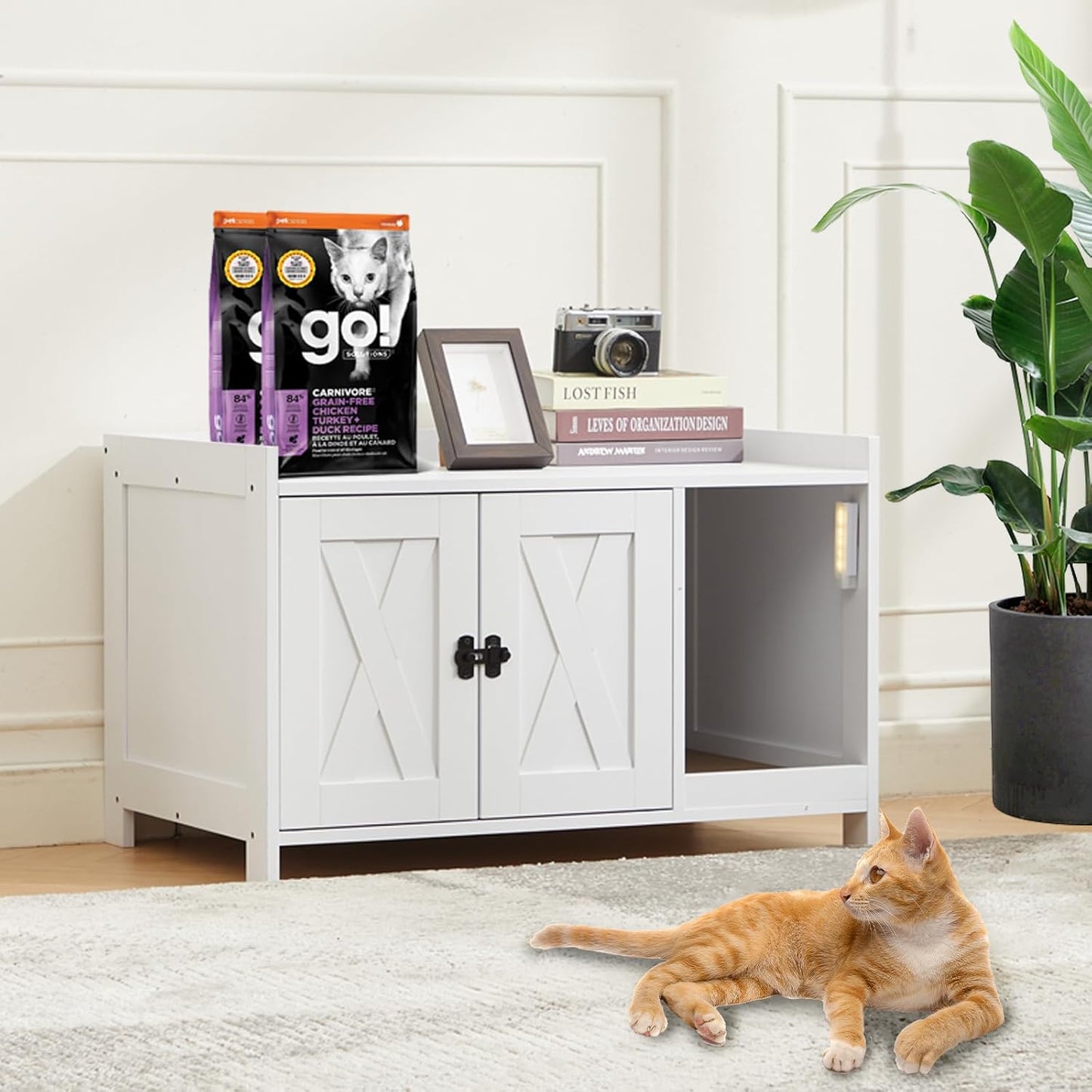 CHARMELEON Cat Litter Box Enclosure with Sensor Light & Storage
