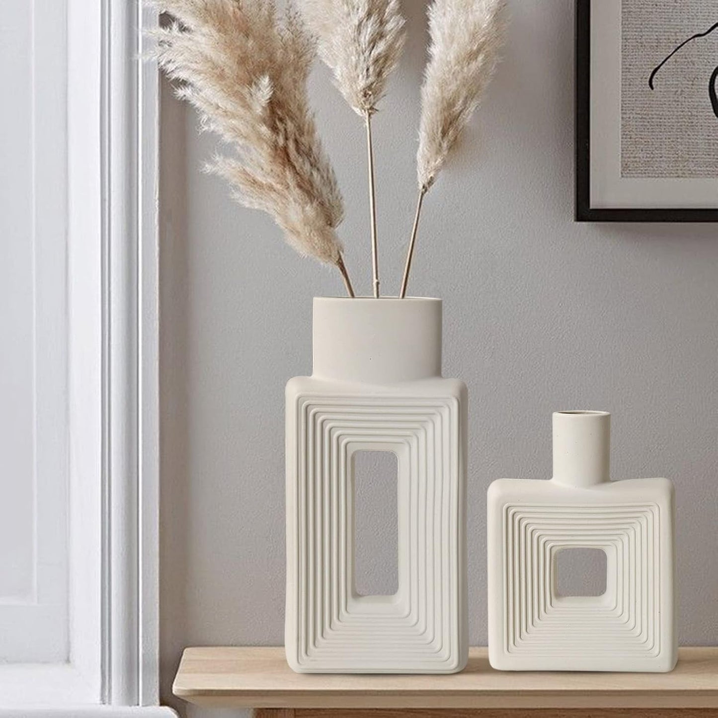 Unique White Ceramic Vase Set of 2 for Rustic Home Decor