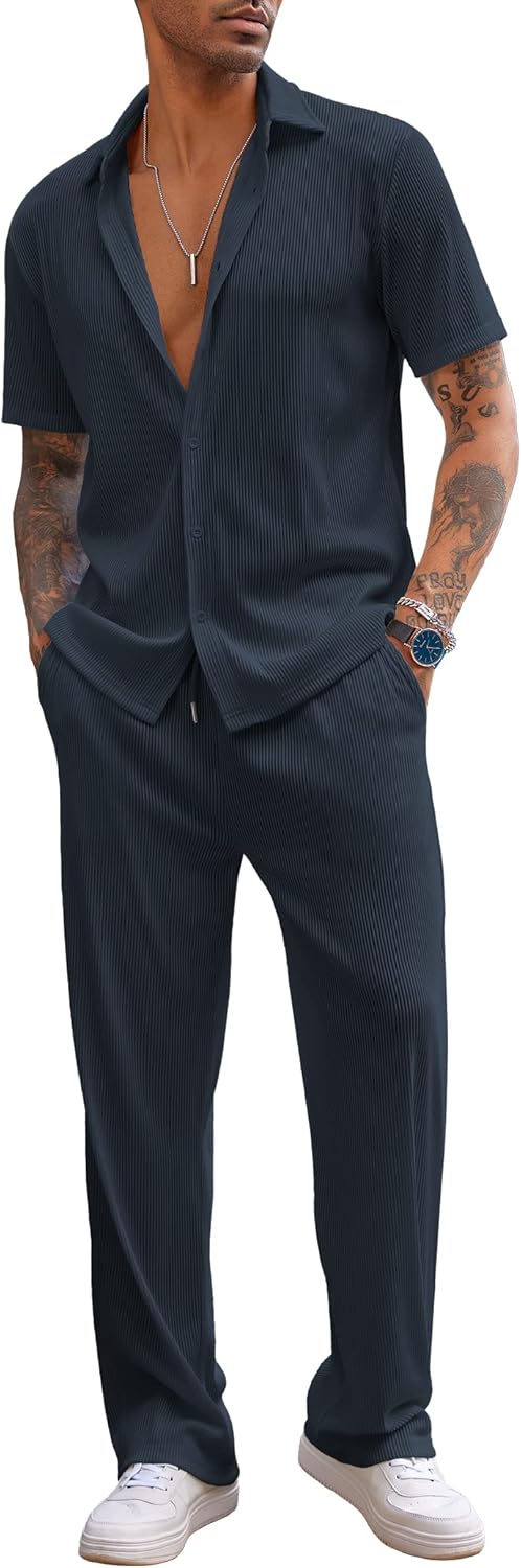 COOFANDY Men's 2 Piece Outfit for Summer Beach Casual Wear