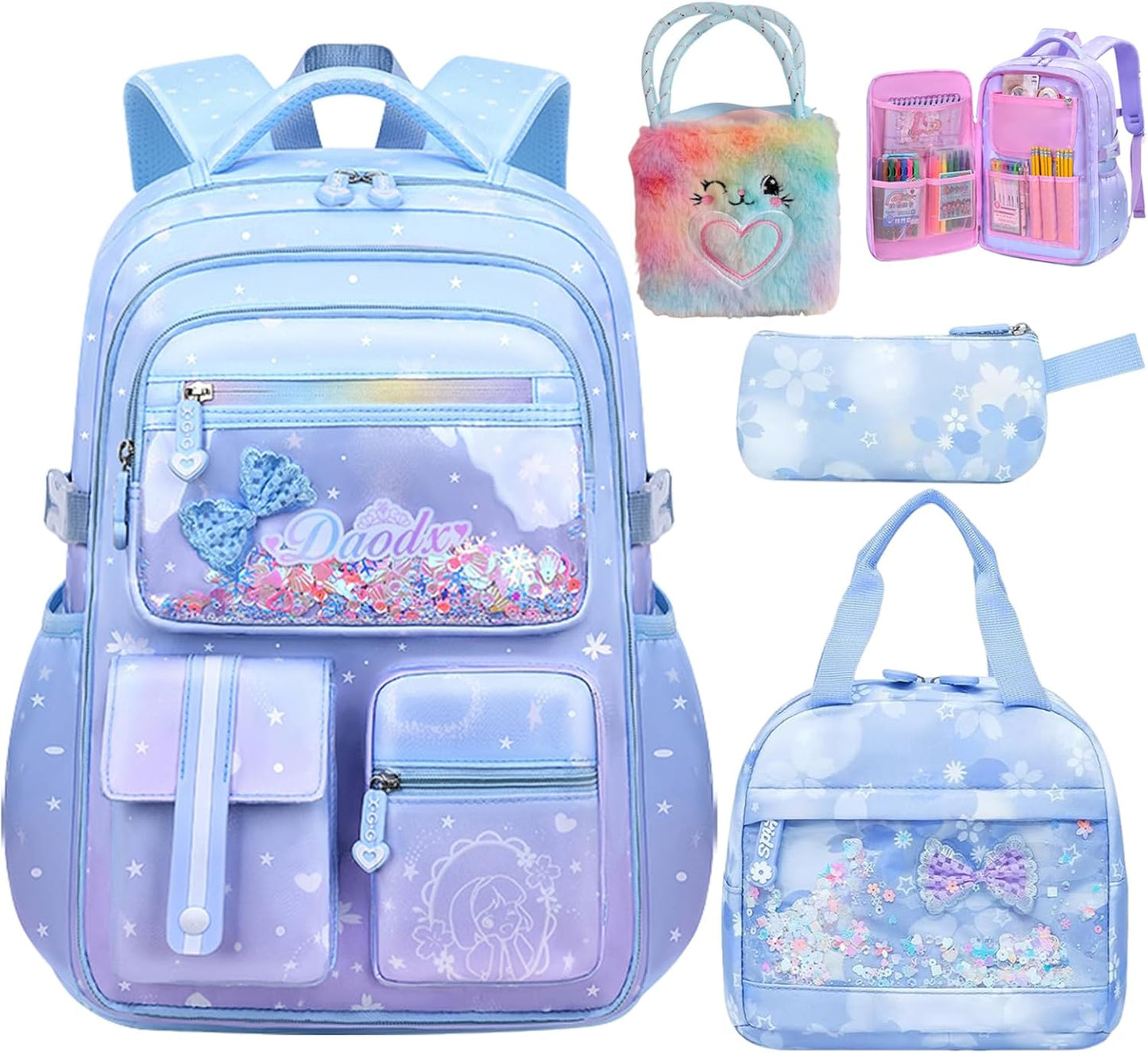 Kawaii Girls Backpack Set with Lunch Bag and Pencil Case