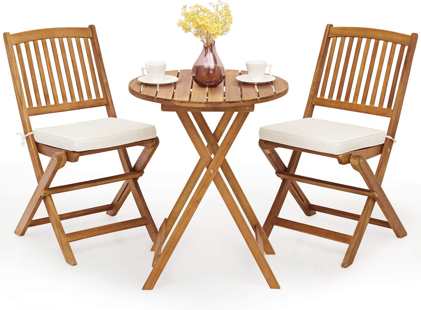 Giantex 3Pcs Patio Bistro Set with Cushioned Chairs for Comfort