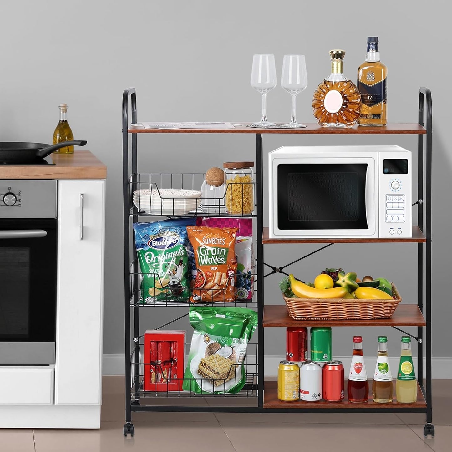 4 Tier Stackable Kitchen Baker Rack with 360 Wheels - Organize Effortlessly!