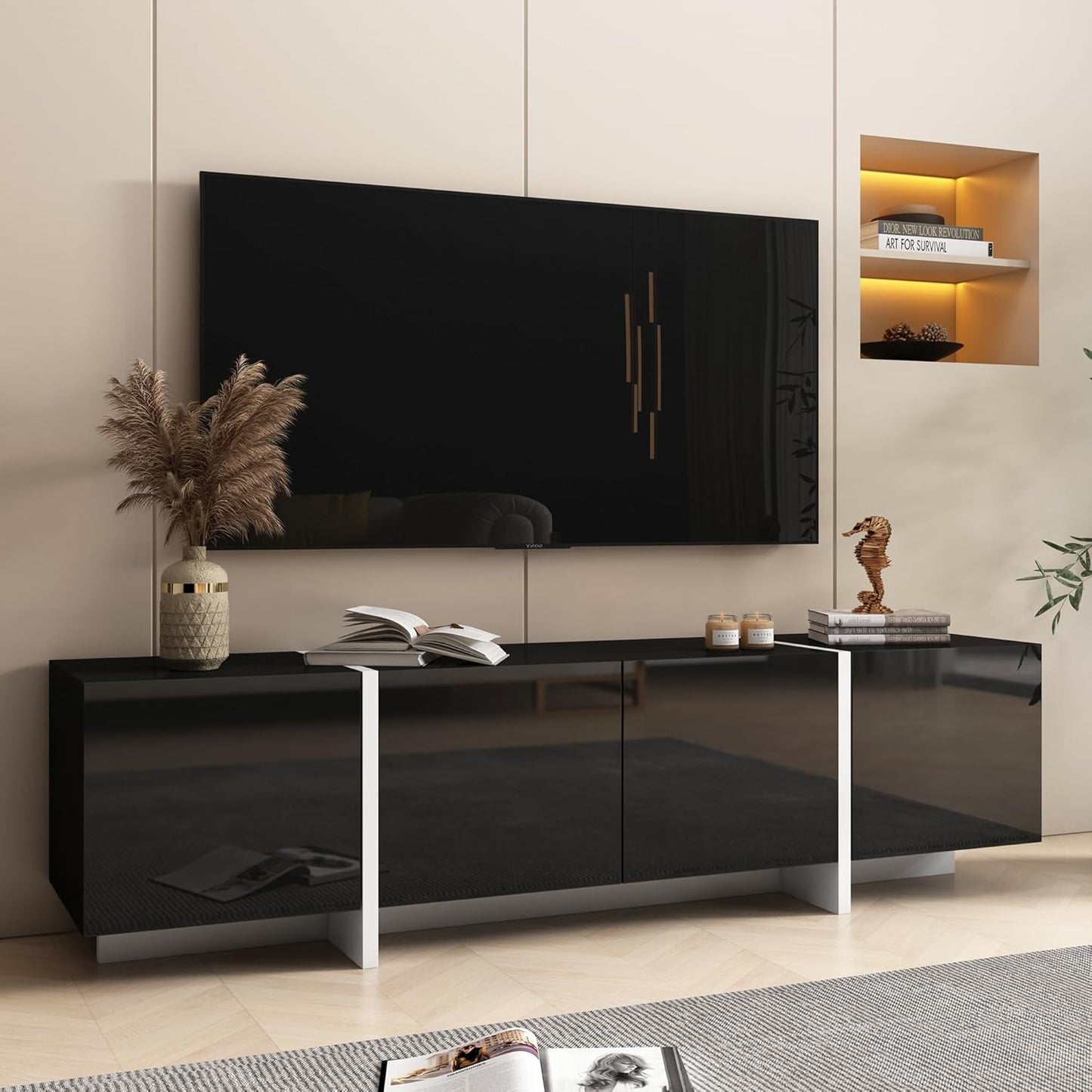 XINRONG Black TV Stand: Stylish Storage Solution