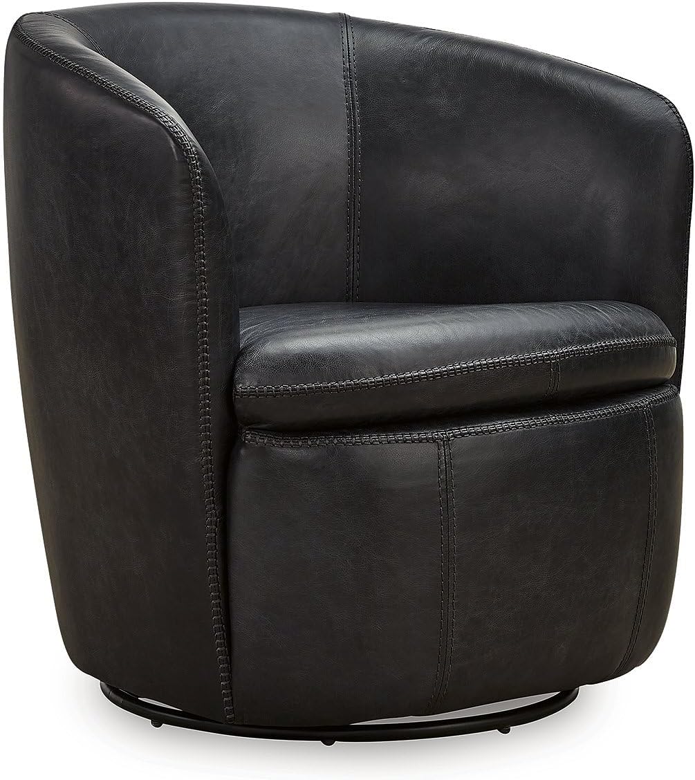 Modern Swivel Leather Chair - Barrel Back