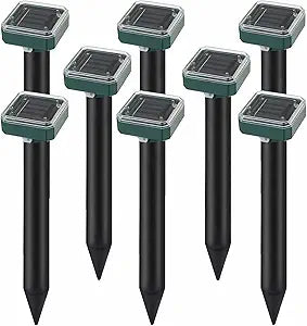 Fretech Solar Powered Sonic Mole Deterrent Spikes for Lawn