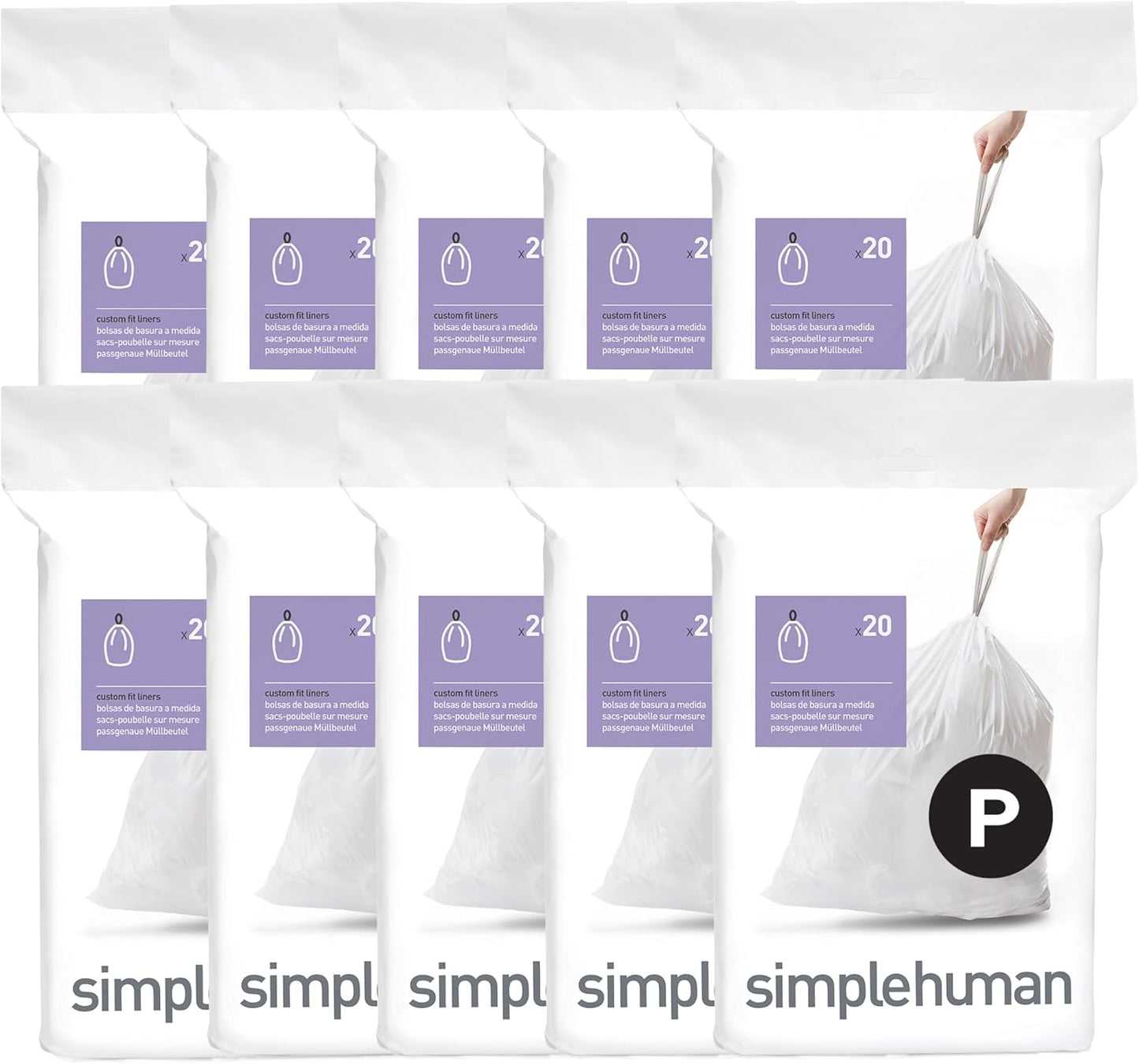 simplehuman Code P Custom Fit Liners for 50-60 Liter Trash Cans