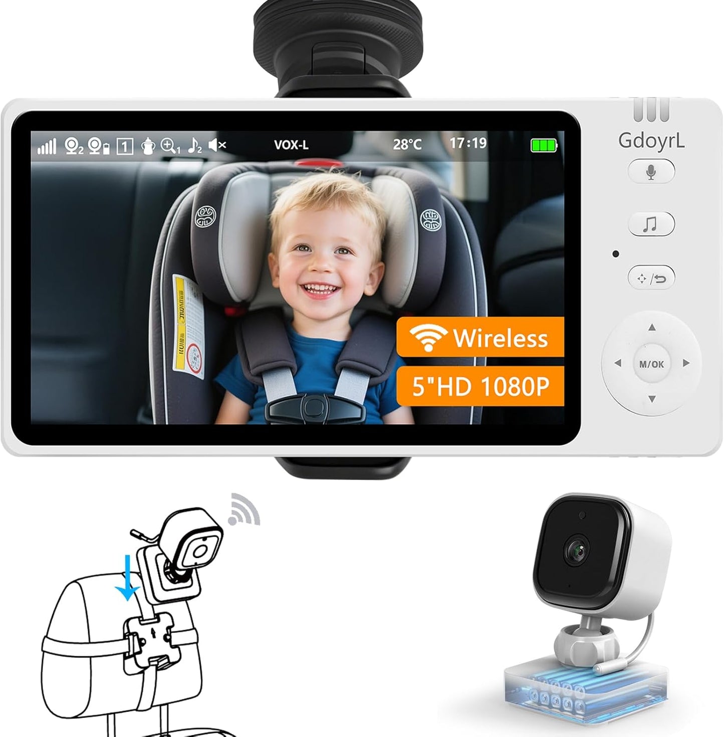Wireless Baby Car Camera with 1080P IPS Screen for Safety