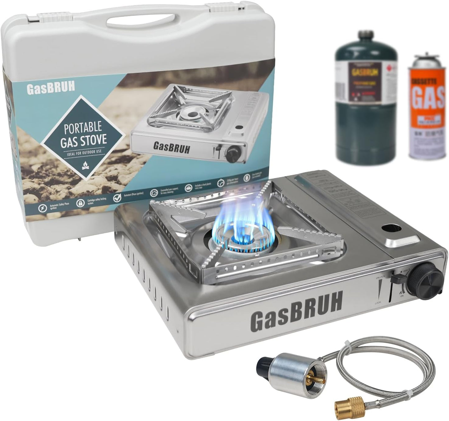 Portable Dual-Fuel Camping Stove w/ Windblocker - GasBRUH
