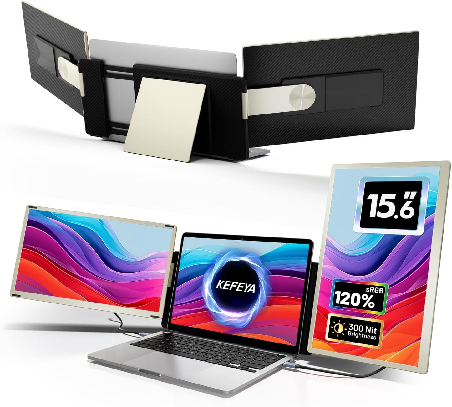 Triple Monitor Laptop Extender, FHD IPS Portable Display - KEFEYA
