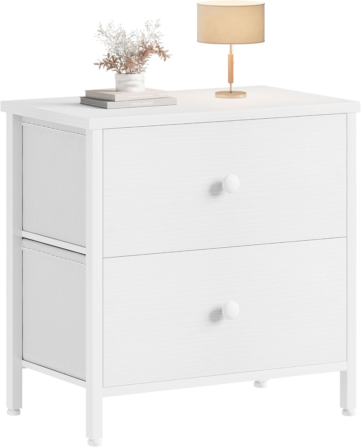 BOLUO White Nightstand with 2 Drawers for Modern Spaces
