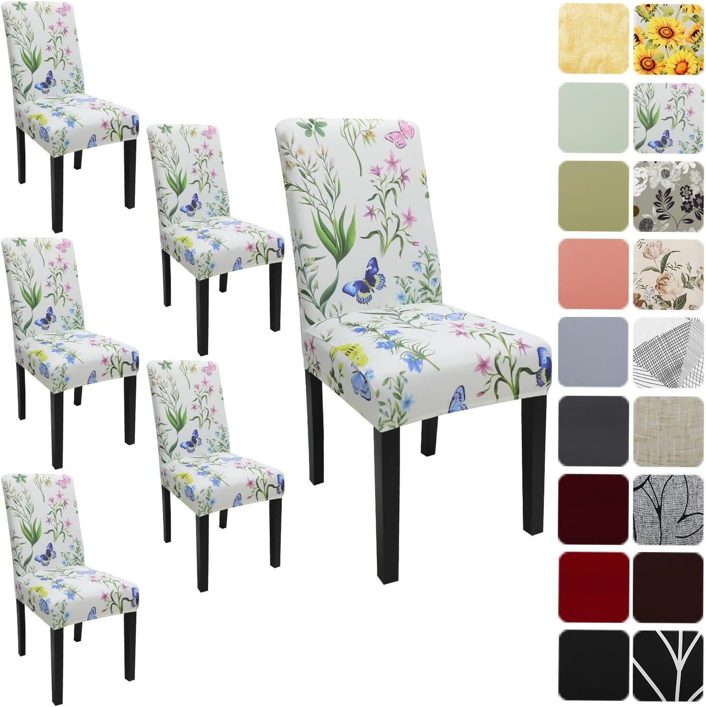 Stretch Pattern Dining Room Chair Covers Set of 6 for Protection