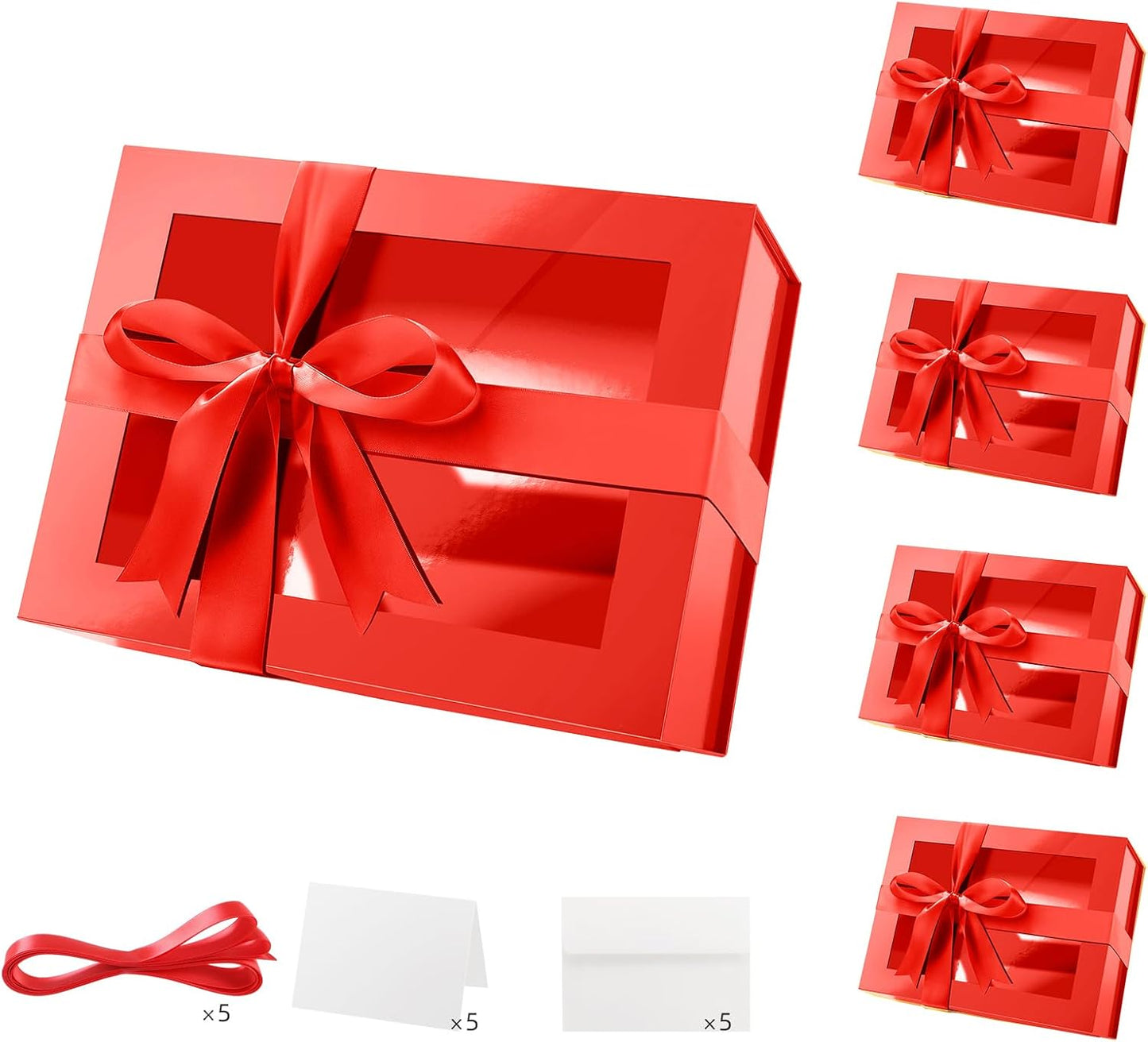 5 Red Mothers Day Gift Boxes with Windows for Special Occasions