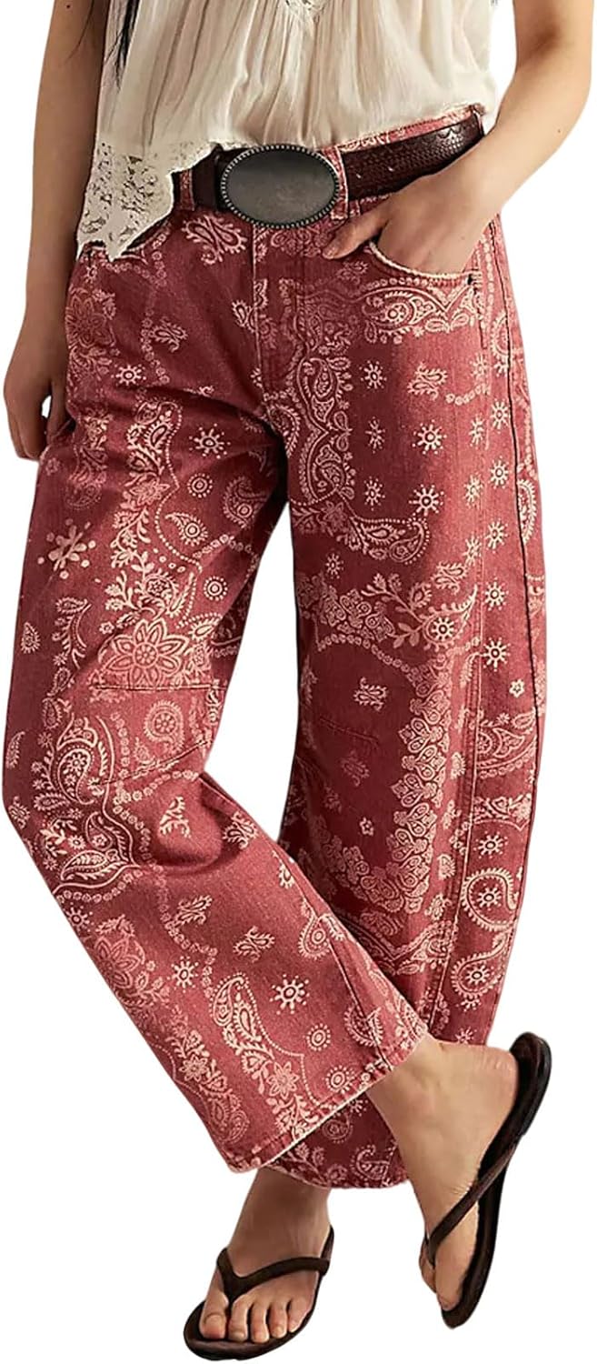 Stylish Floral Print Denim Ankle Pants for Casual Wear