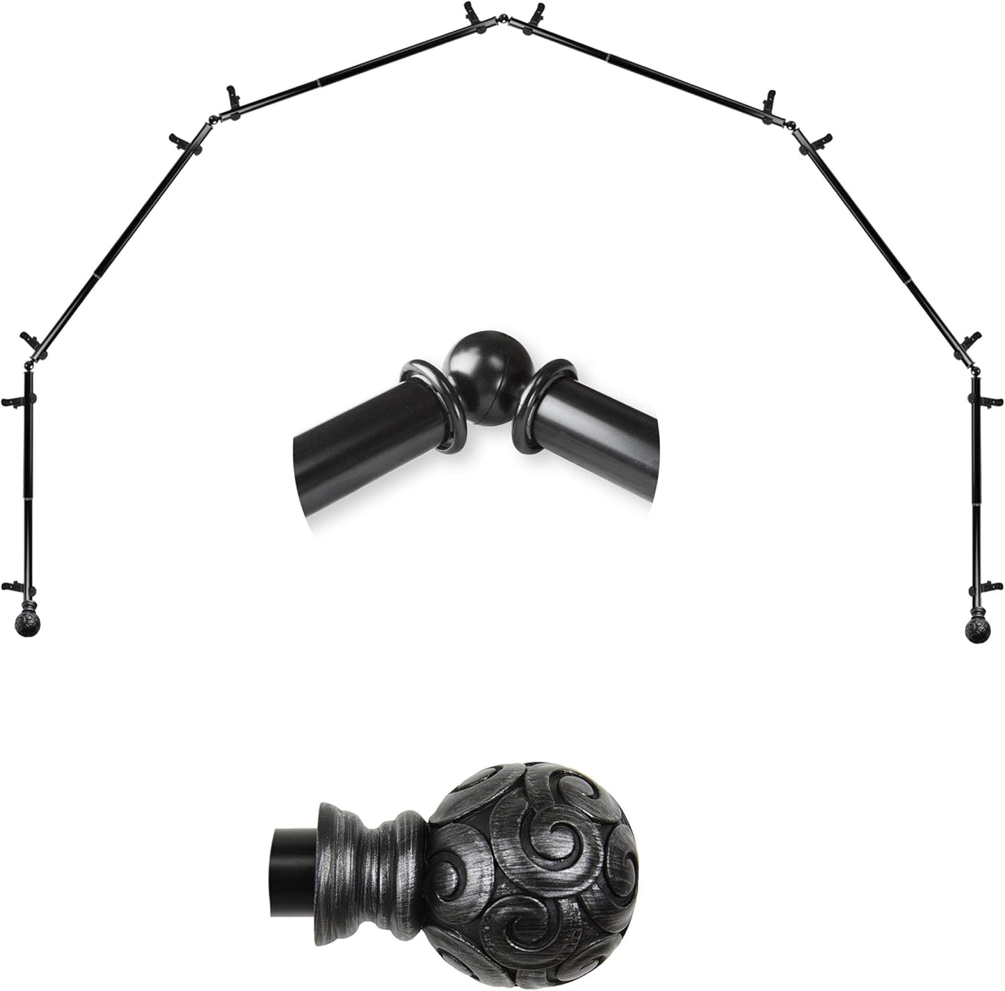 A&F Rod Dcor 6-Sided Bay Window Curtain Rod - Black 28-48 inch