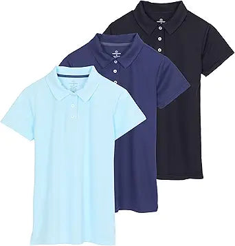 Real Essentials 3 Pack Womens Short Sleeve Dry-Fit Polo Shirts