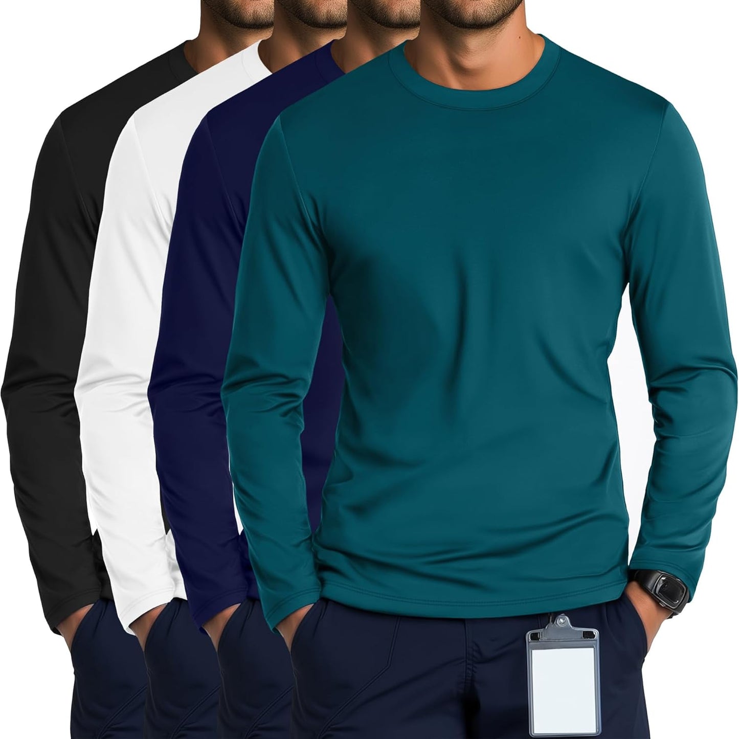 4 Pack Men's Long Sleeve Underscrub Shirts for Comfort and Style
