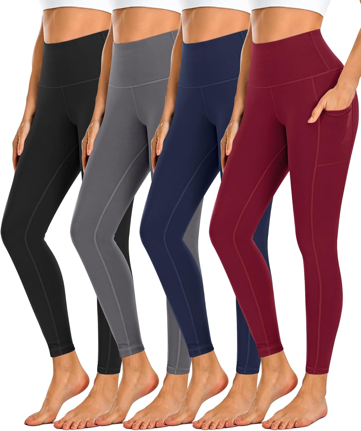 Dimore 4 Pack High Waisted Leggings with Pockets