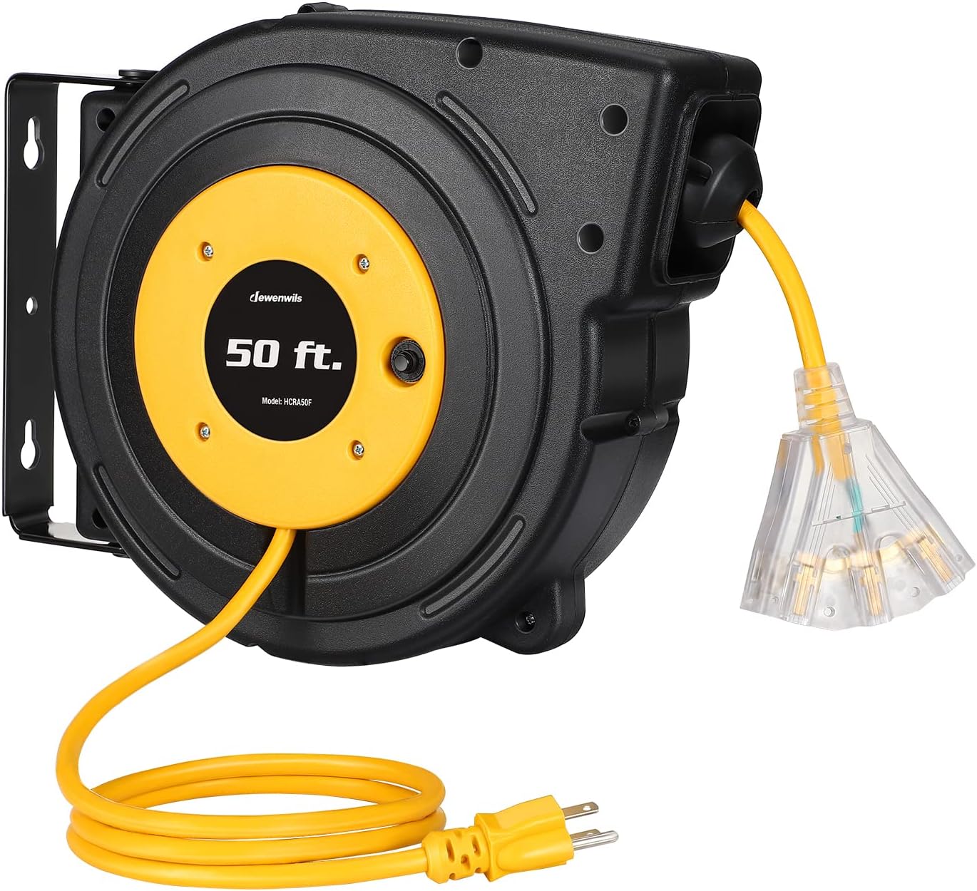 DEWENWILS 50FT Retractable Extension Cord Reel with 3 Outlets