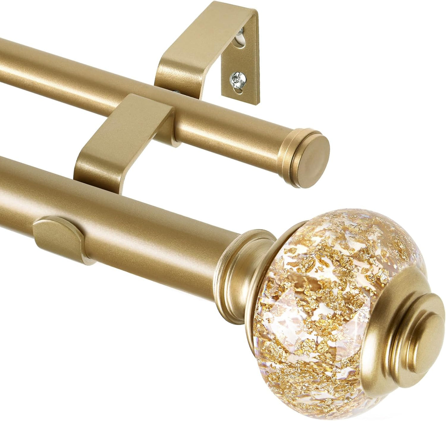 1 Inch Luxury Gold Double Curtain Rods for Windows 66 to 120 Inches