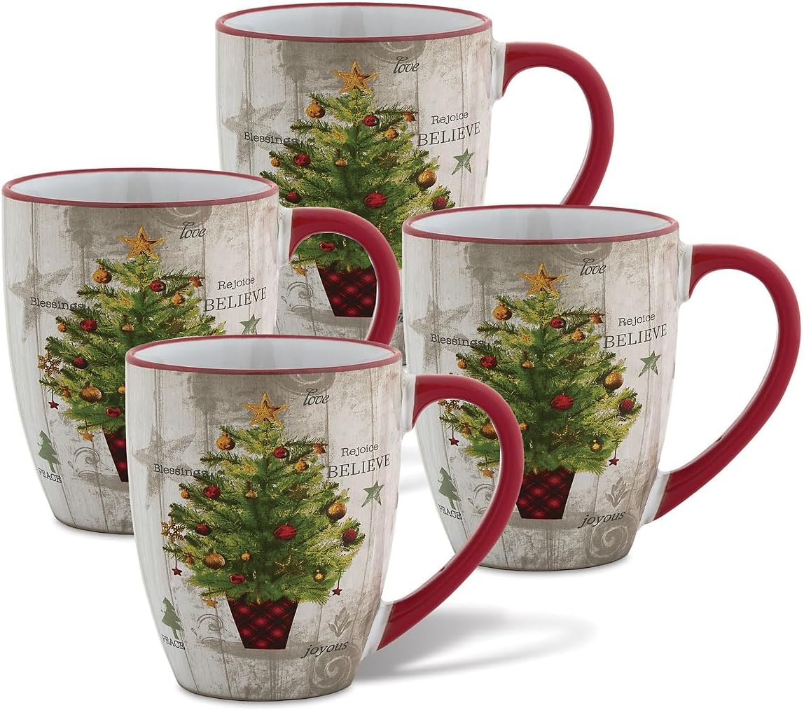 Current Ceramic Tree Mug Set of 4 for Holiday Cheer