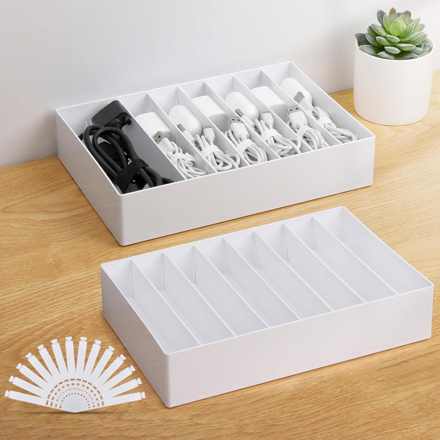 PAVSTINE Large Cable Organizer Box & Ties - Declutter & Organize Cords!