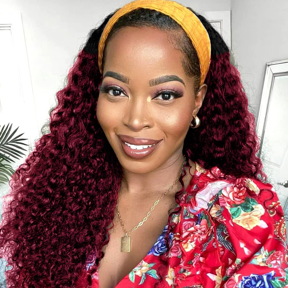 1B/99J Ombre Headband Wig Human Hair Deep Wave for Women