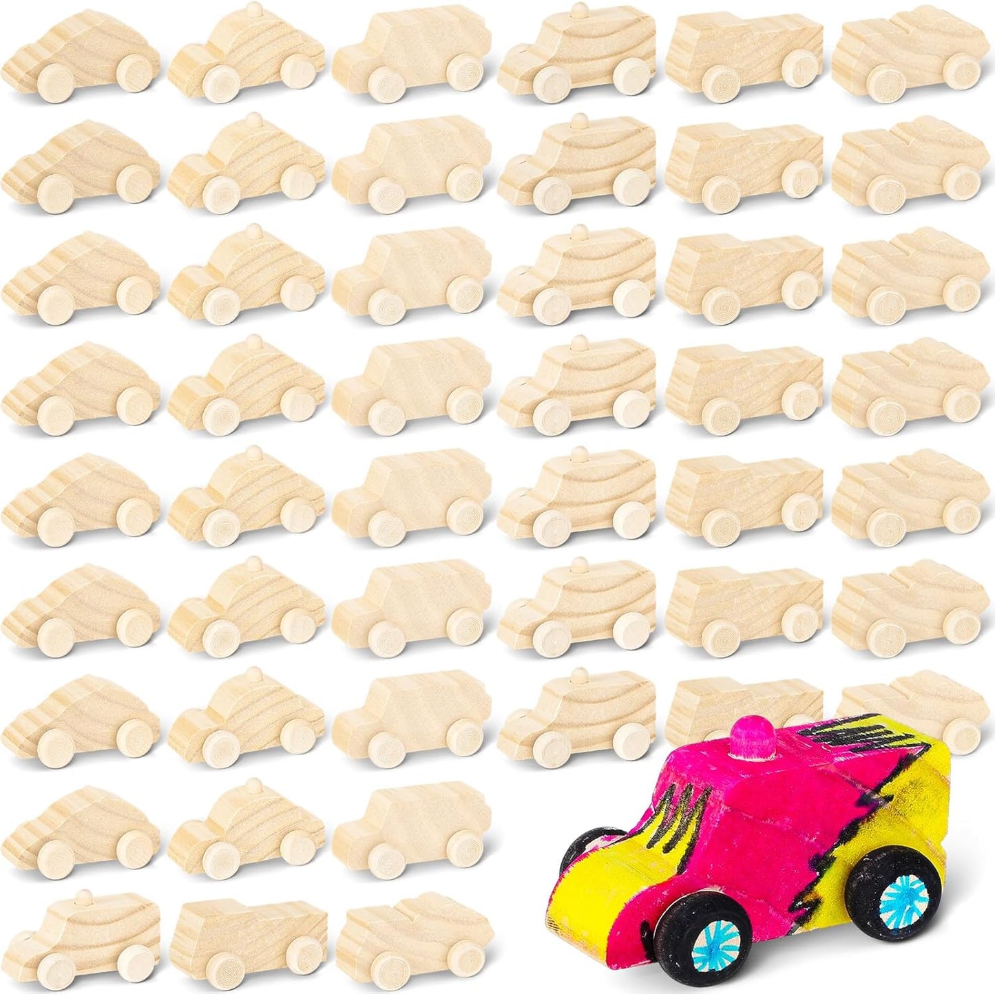 48 Pcs Wooden DIY Car Toys for Creative Craft Projects Fun
