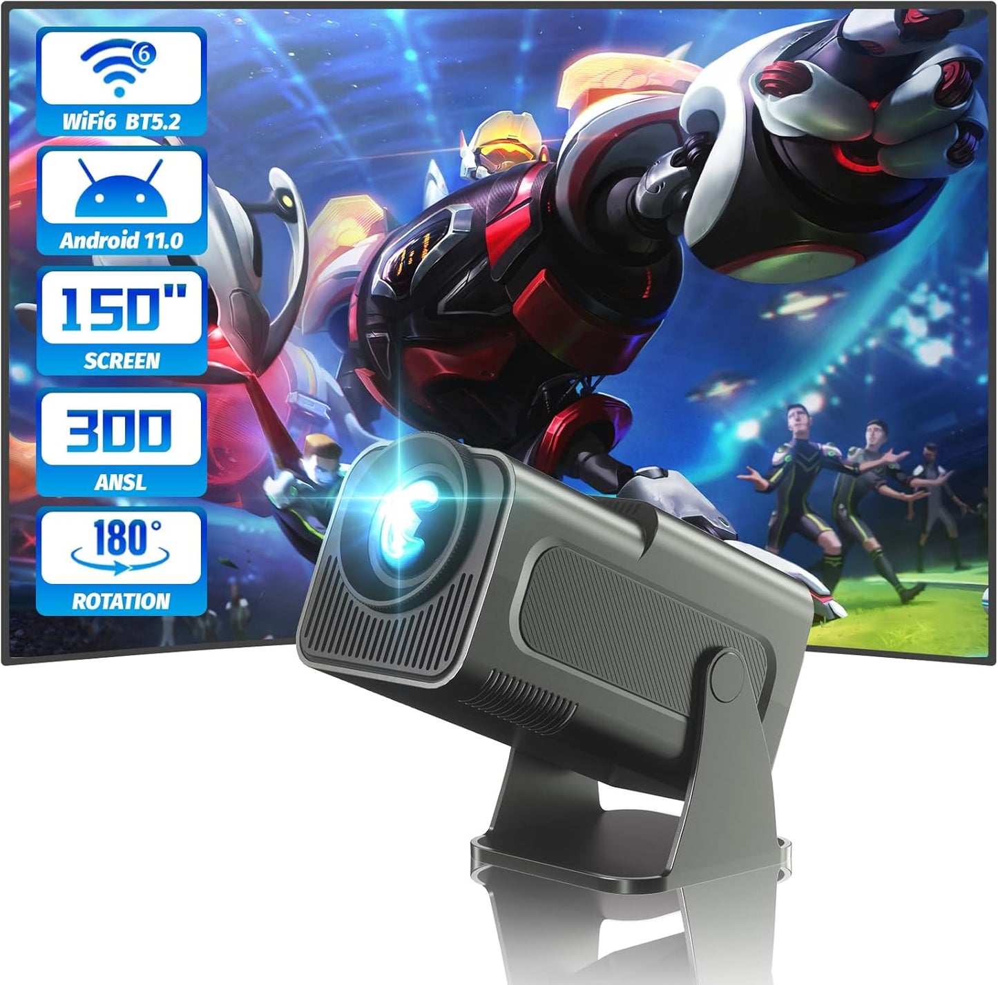AUBOR Mini Projector: Smart 1080P WiFi6 180 Rotatable