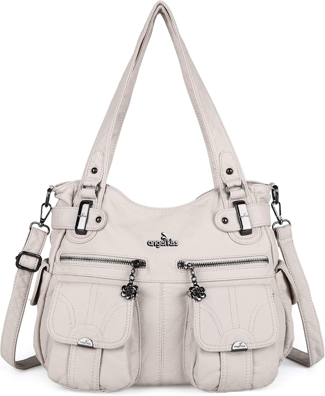 Fashion Washed Leather Tote Shoulder Handbag for Women