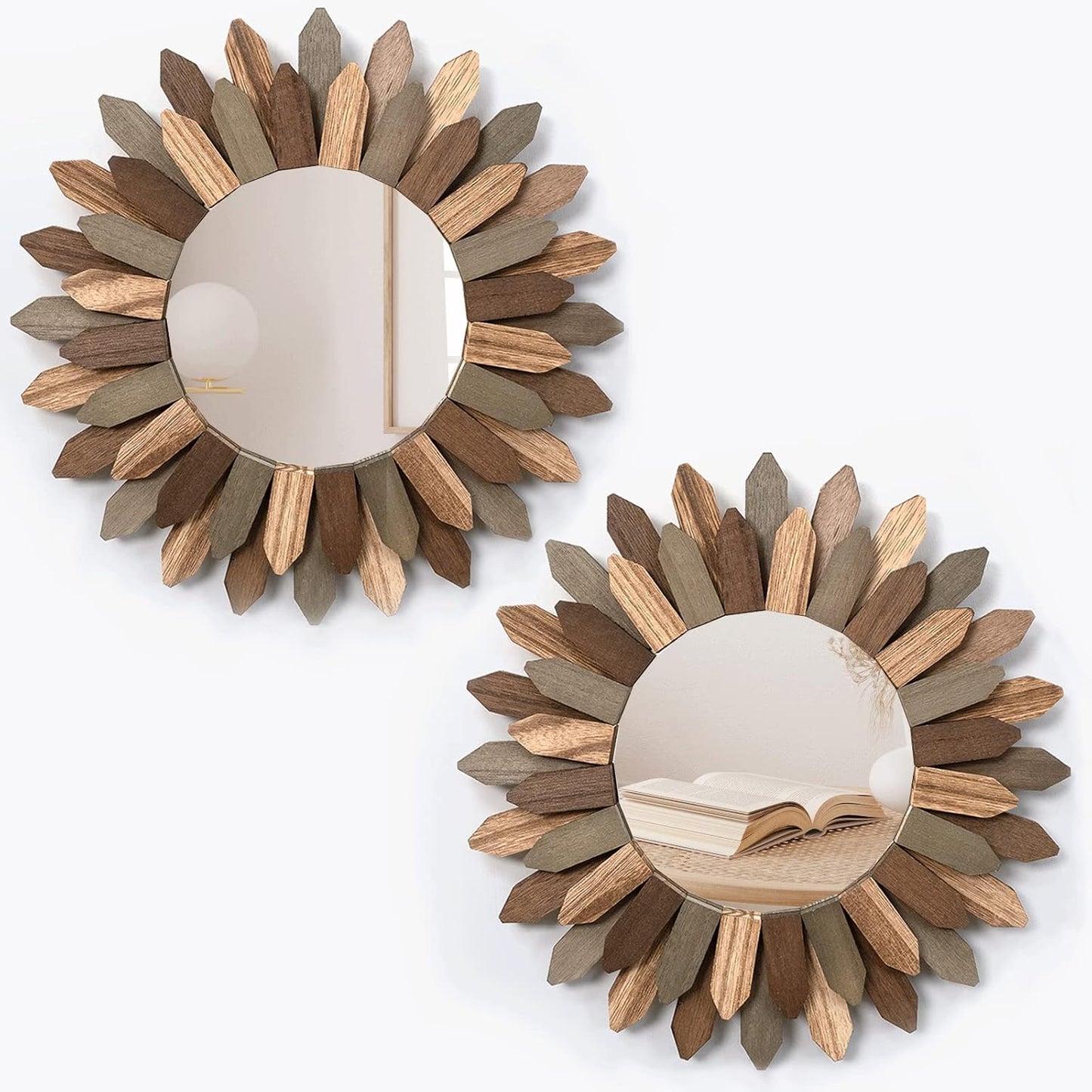 Honiway Boho Wall Decor Mirror 2 Pack for Rustic Home Style