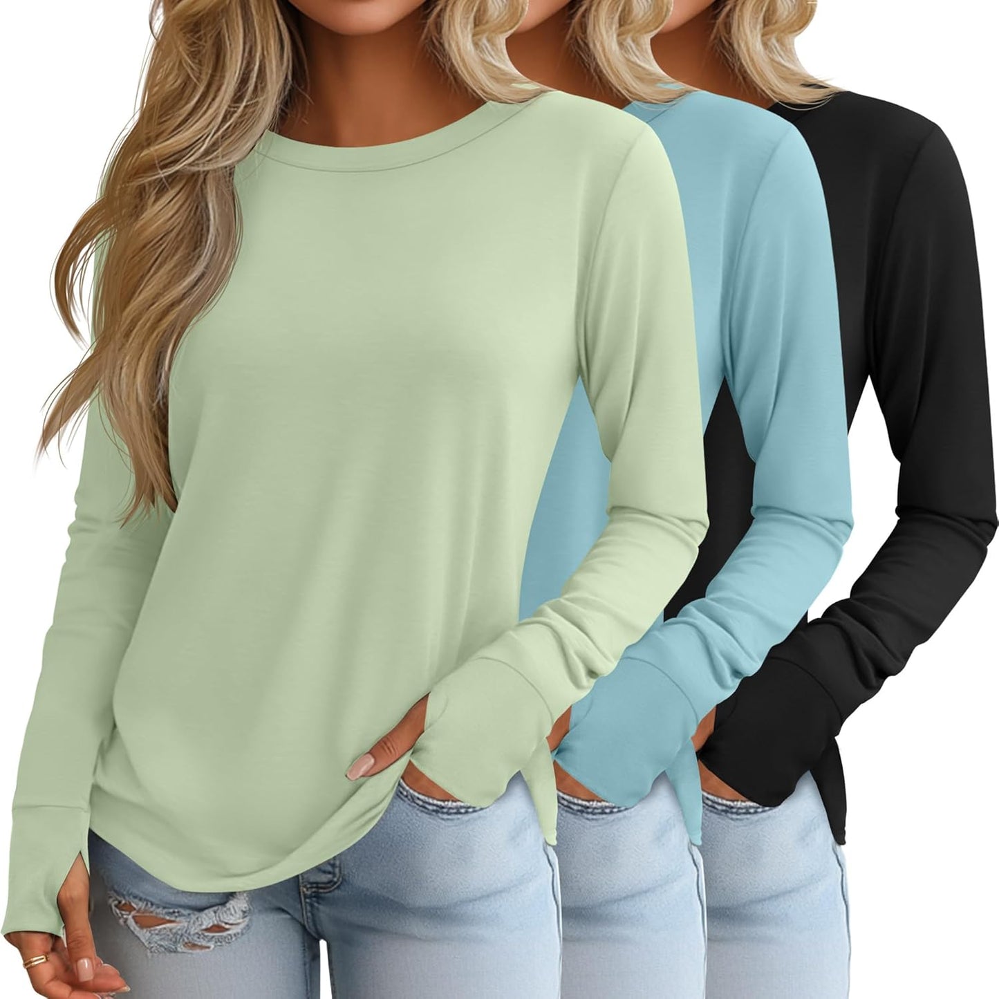 Huukeay Women's Long Sleeve Shirts with Thumb Holes for Style