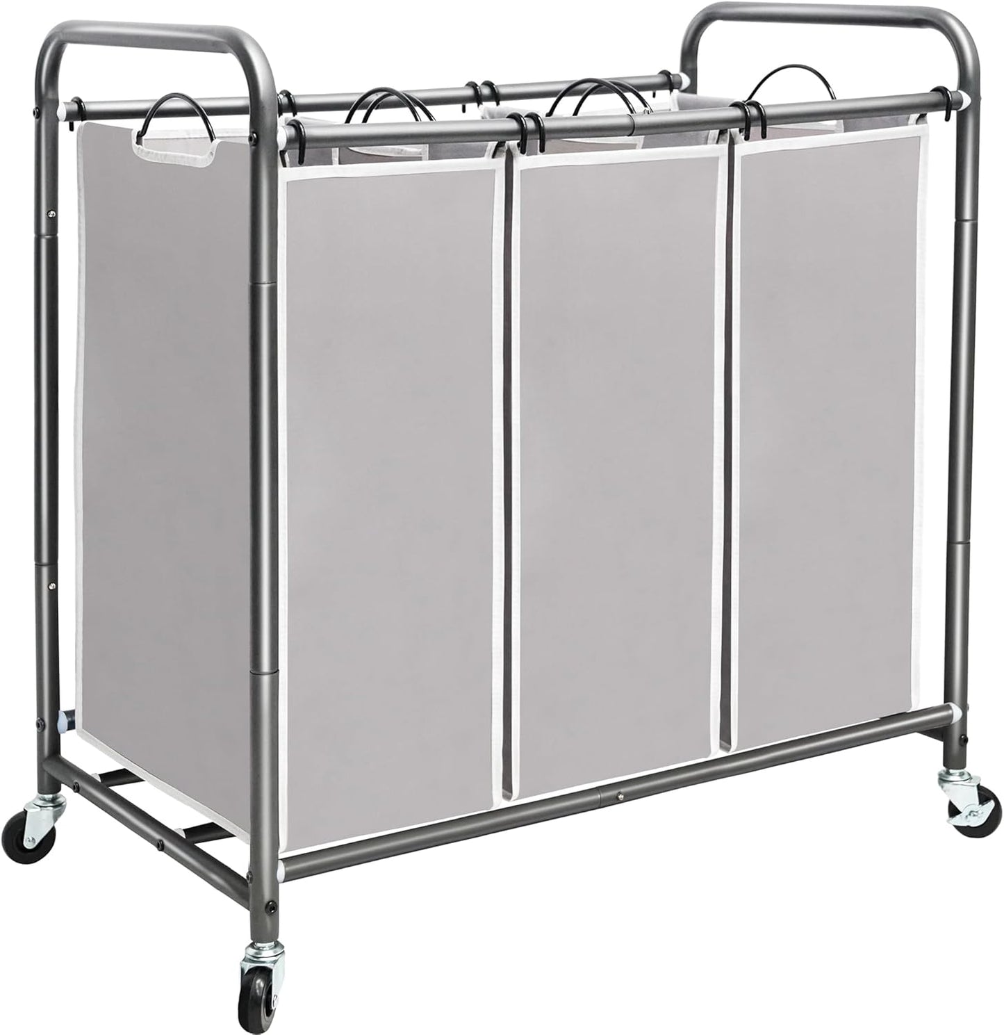3 Section Laundry Sorter with Heavy Duty Wheels and Removable Bags