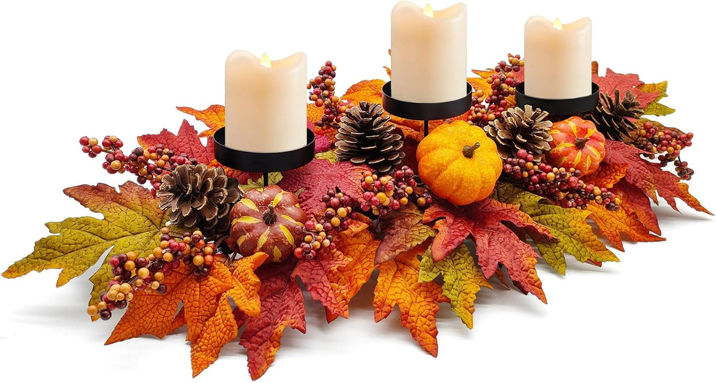 Fall Centerpiece Table Decorations with Pumpkins and Pine Cones