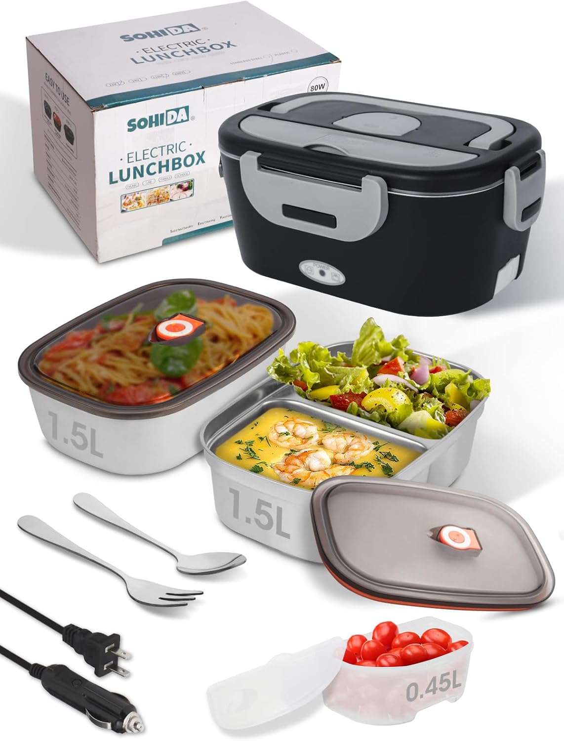Heated Lunch Box with Dual-Compartment Container for On-the-Go Meals