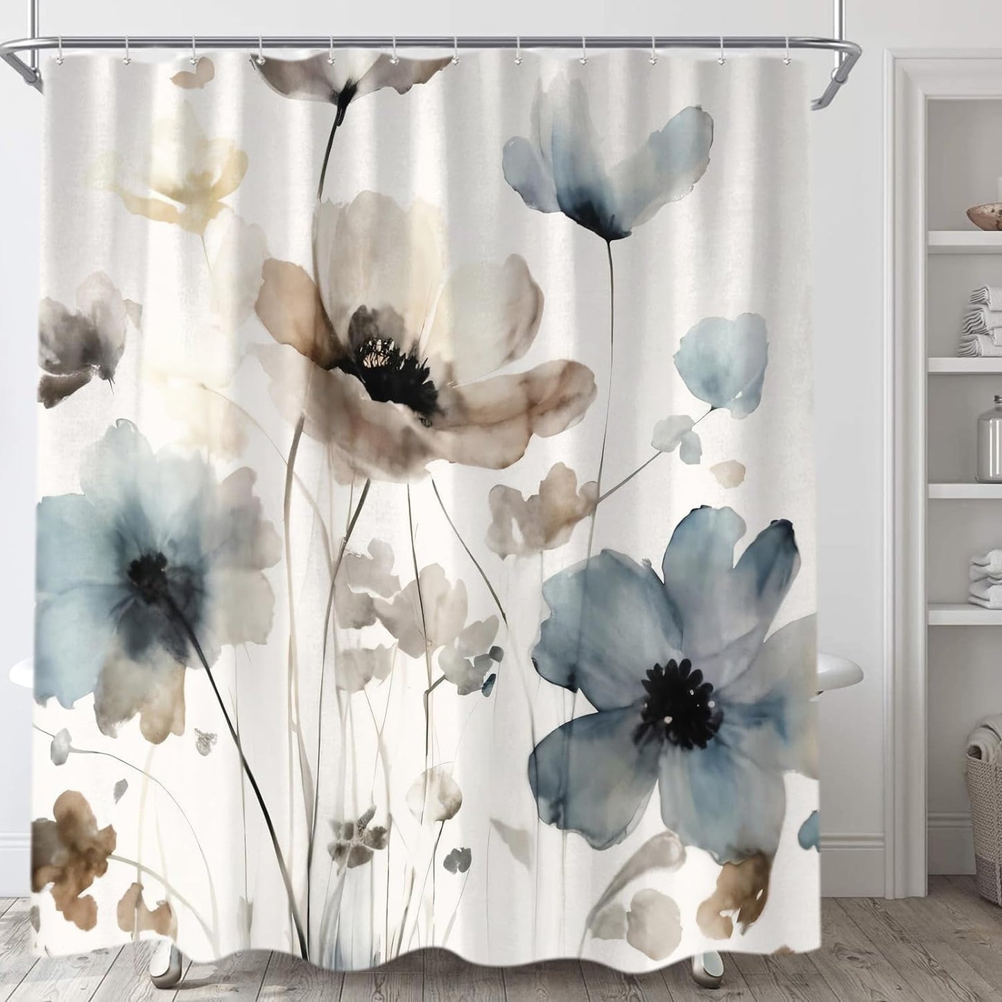 Boho Watercolor Floral Shower Curtain Set