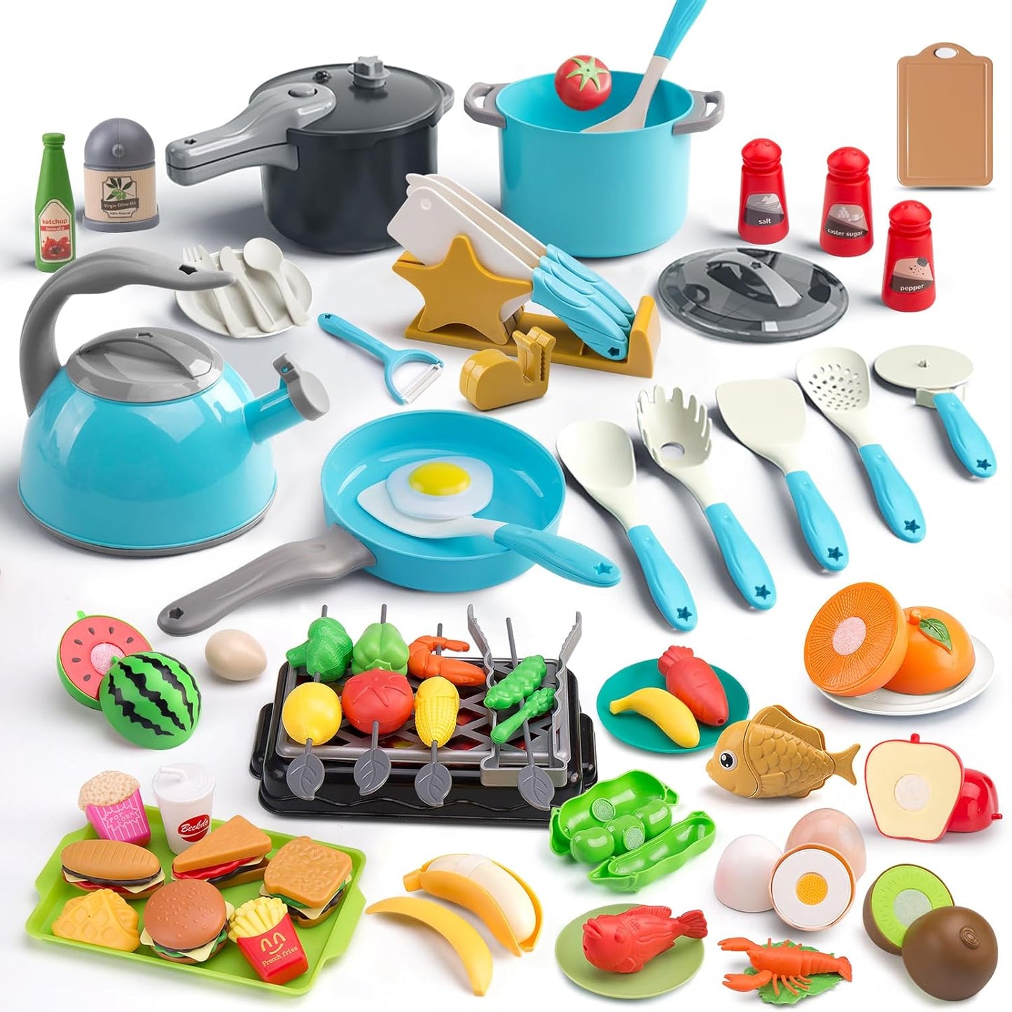 Kids Pretend BBQ Playset with 105pcs Accessories - Cooking Fun for Girls & Boys!