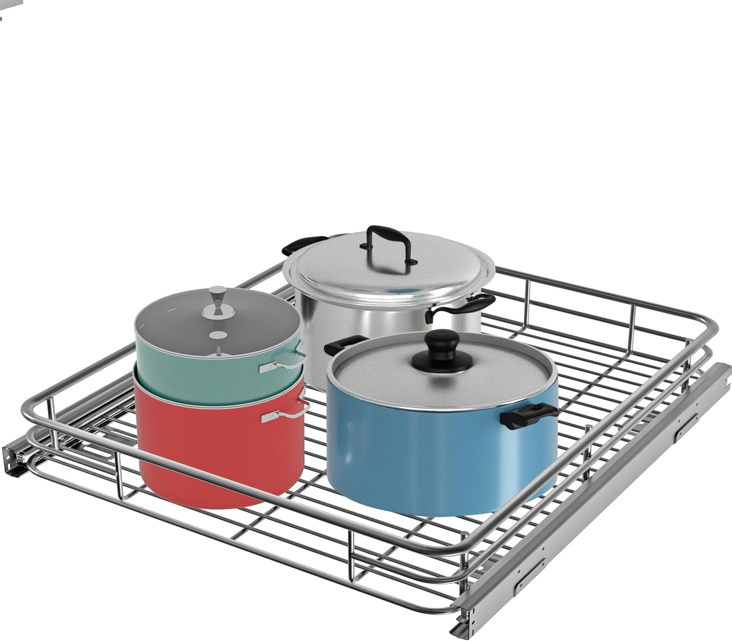 Pull Out Cabinet Organizer with Heavy-Duty Metal Rolling Shelf