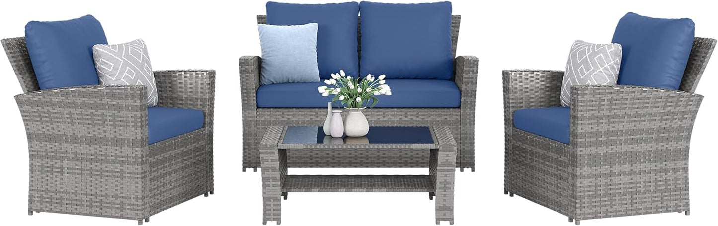 Amopatio Outdoor Furniture Set: Stylish 4-Piece Wicker Sofa