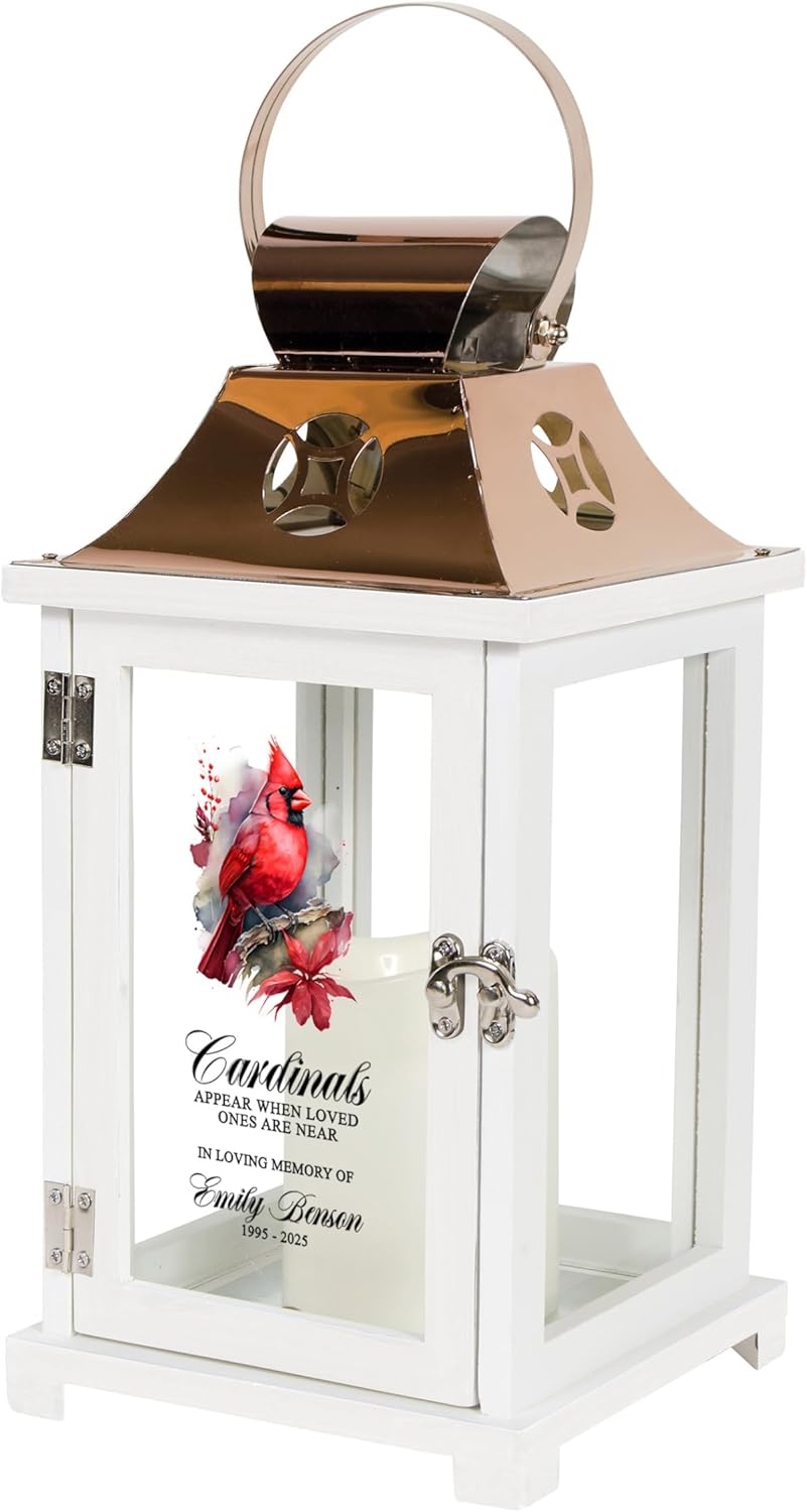 Personalized Memorial Lantern with Cardinals for Loved Ones
