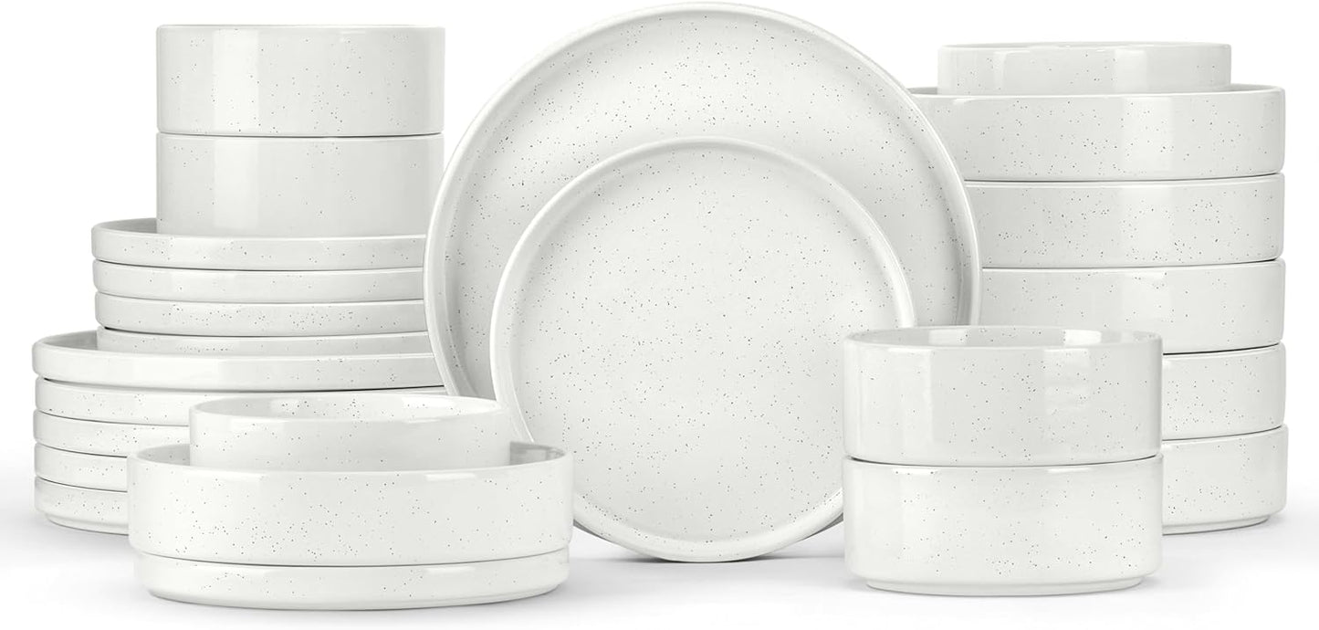 Herogo 24 Piece Dinnerware Set with Pasta Bowls for 6 People