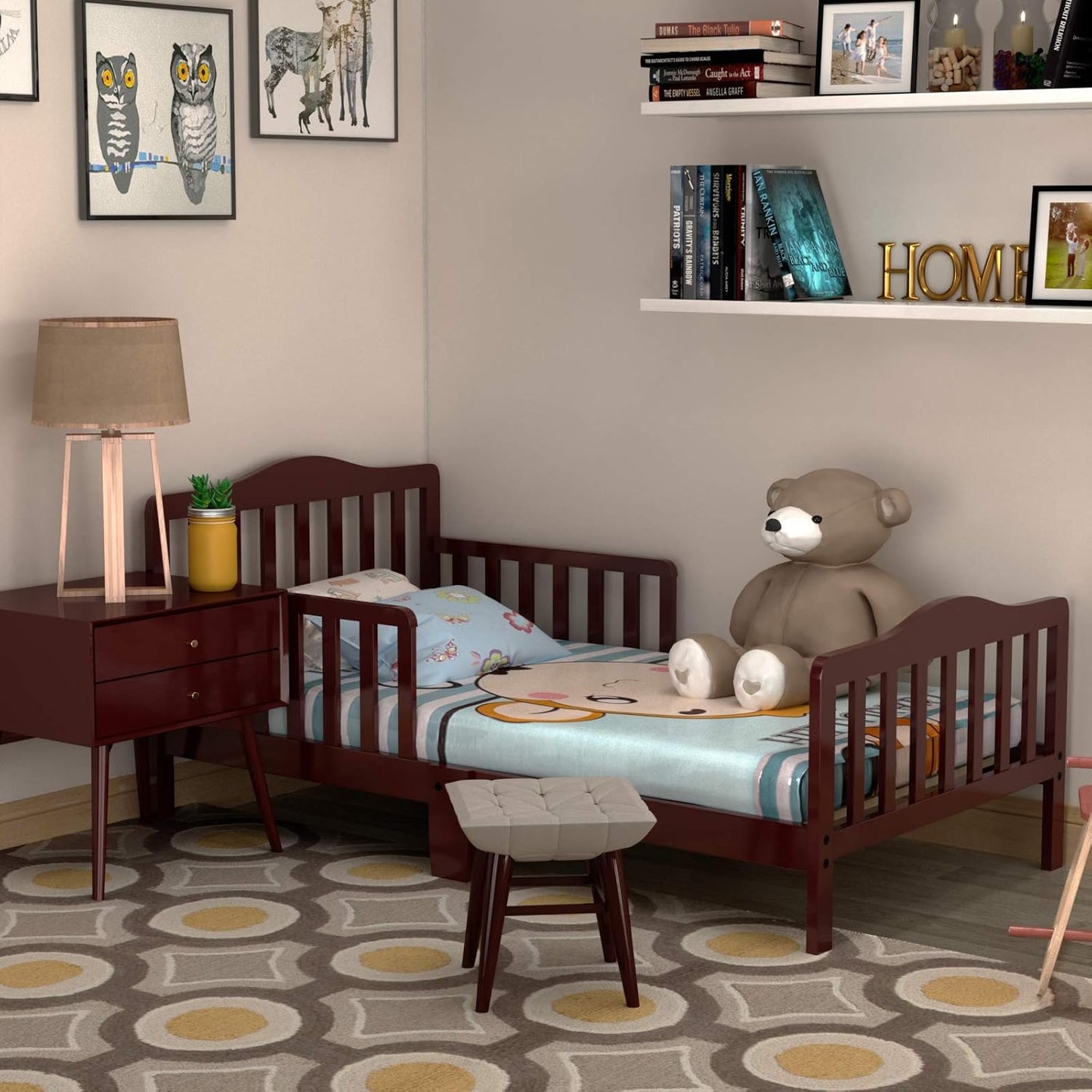 HONEY JOY Toddler Bed Frame with Safety Guardrail for Kids