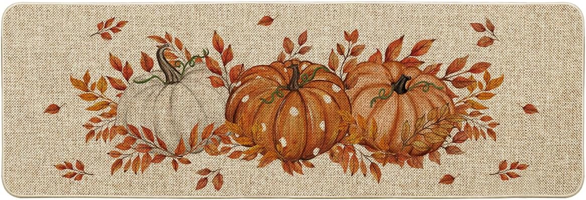 Artoid Mode Orange Dot Pumpkin Eucalyptus Doormat for Fall