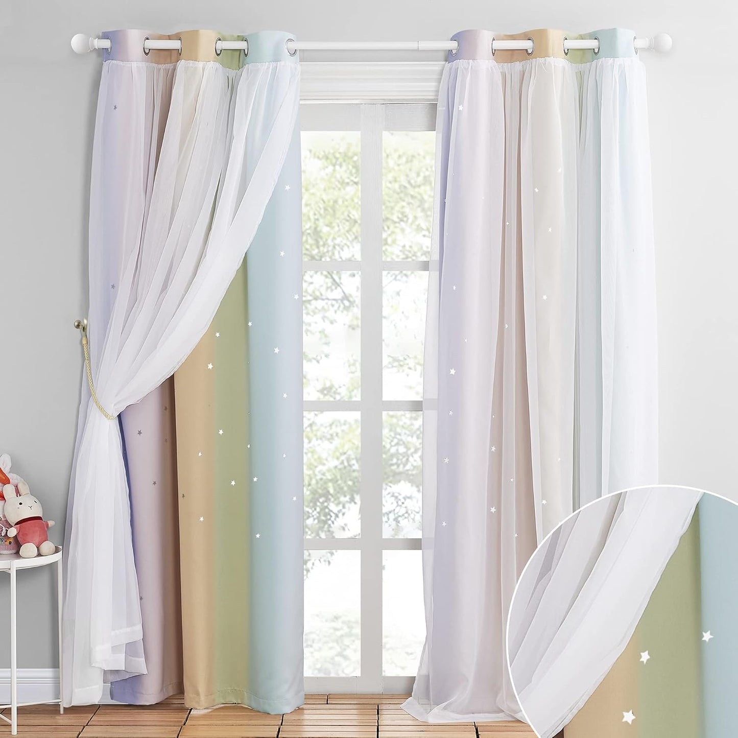 NICETOWN Kids Curtains for Nursery with Rainbow Star Design