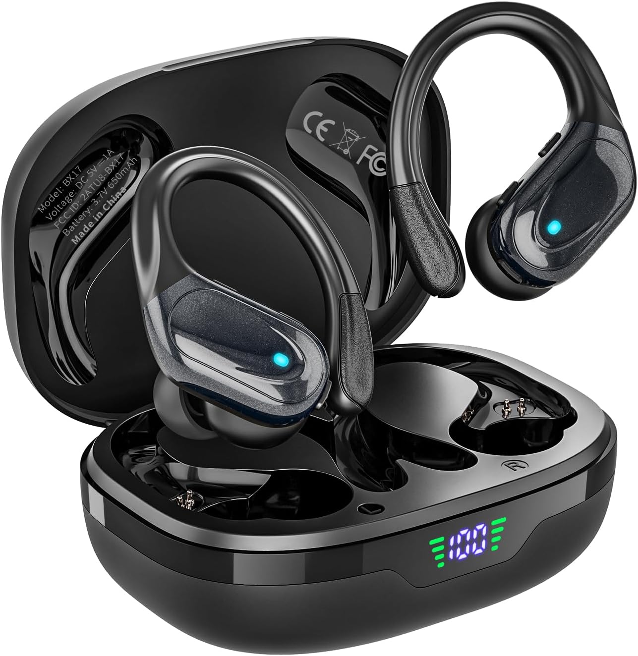 80hr Playtime Wireless Earbuds - Sports, Noise-Canceling, IPX7 Waterproof - Black